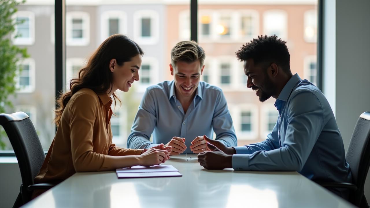 International professionals working together in a modern Amsterdam office